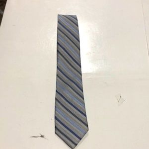Calvin Klein silver and blue stripe 100% silk tie